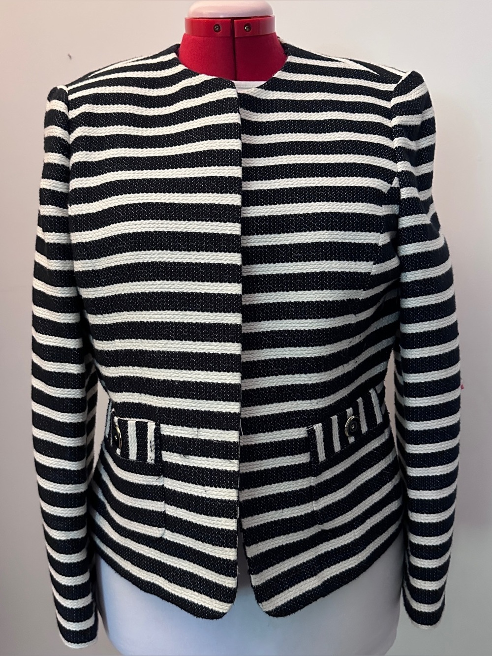 Jones Studio Separates Black & Ivory Striped Jacket | Size 14 | Classic Career
